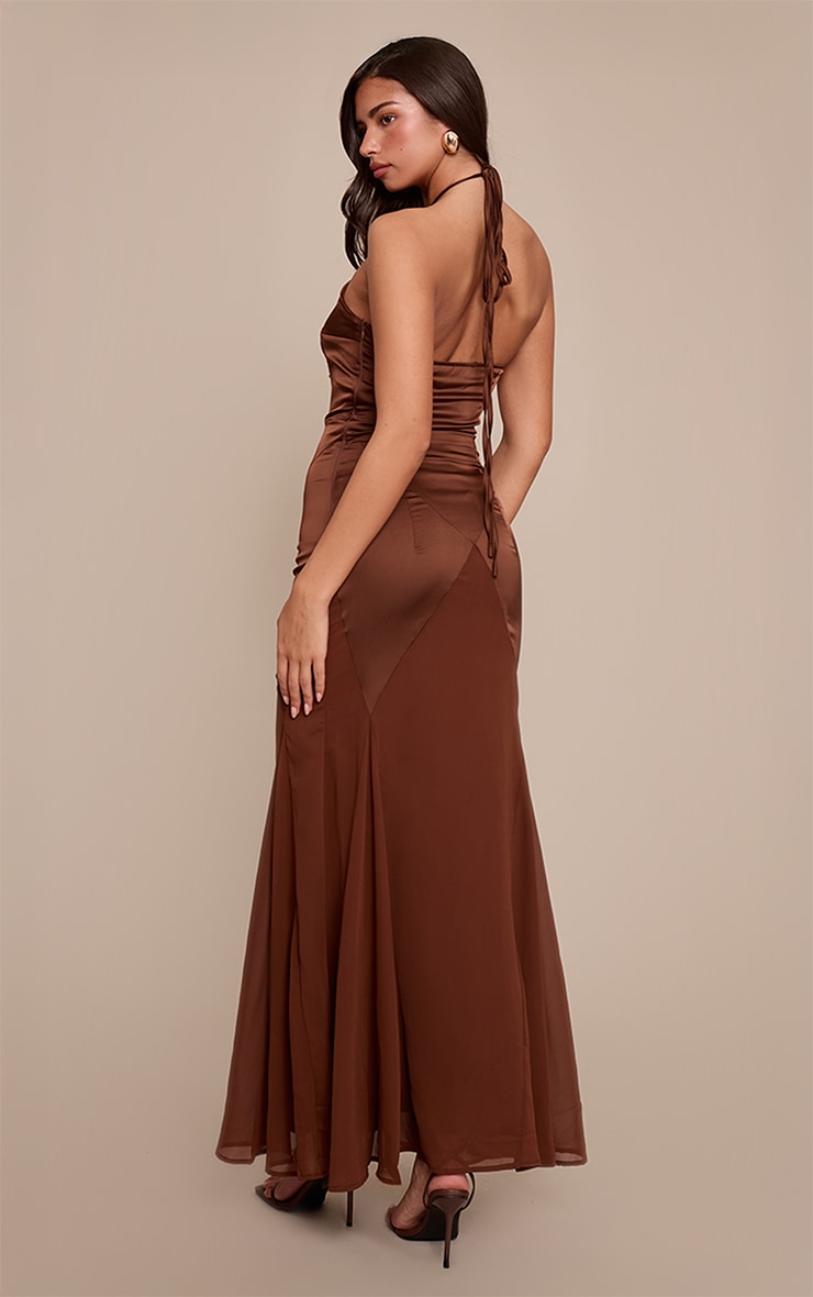 Chocolate Halterneck Contrast Maxi Dress image 2