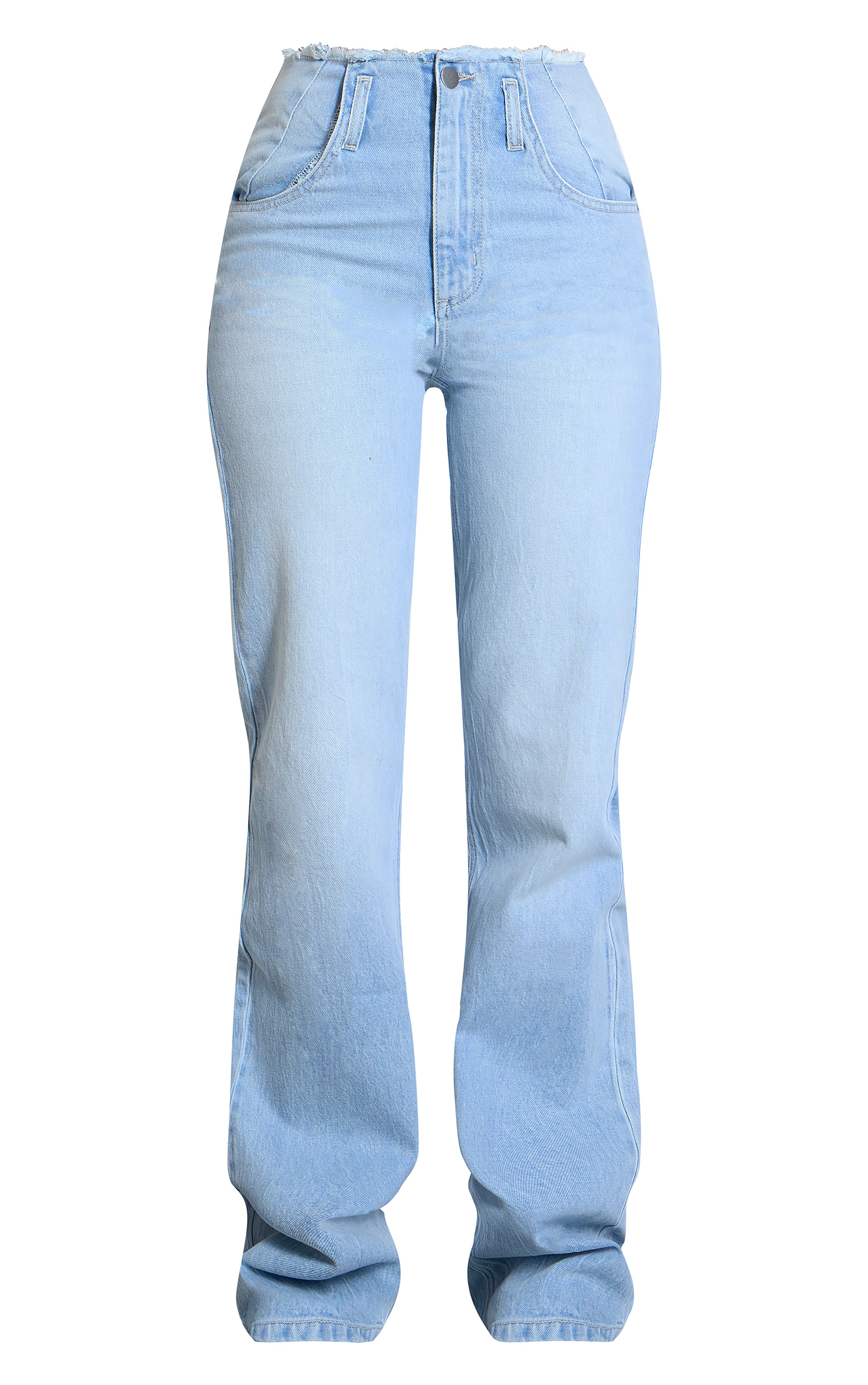 Tall Jean taille haute coupe décontractée bleu clair et  ourlet effiloché à la taille image 5