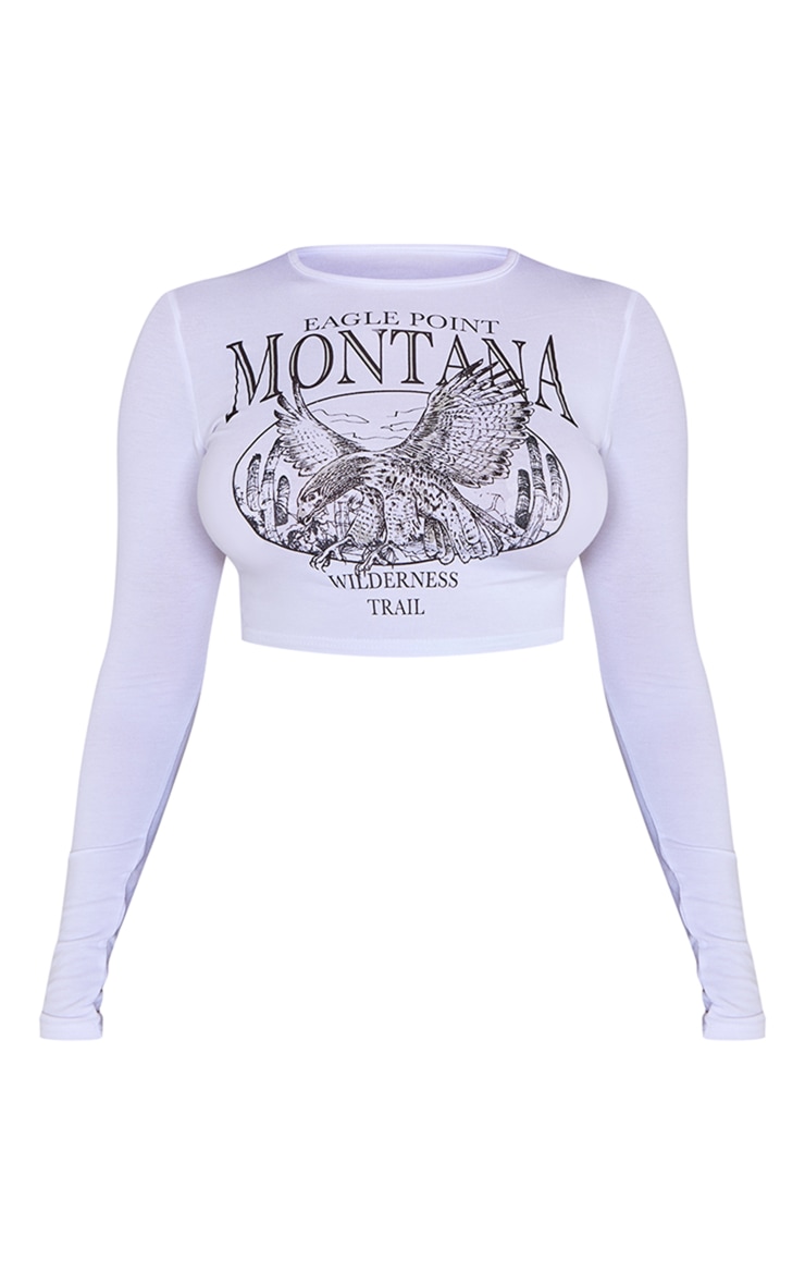 White Montana Printed Long Sleeve Crop T Shirt image 2