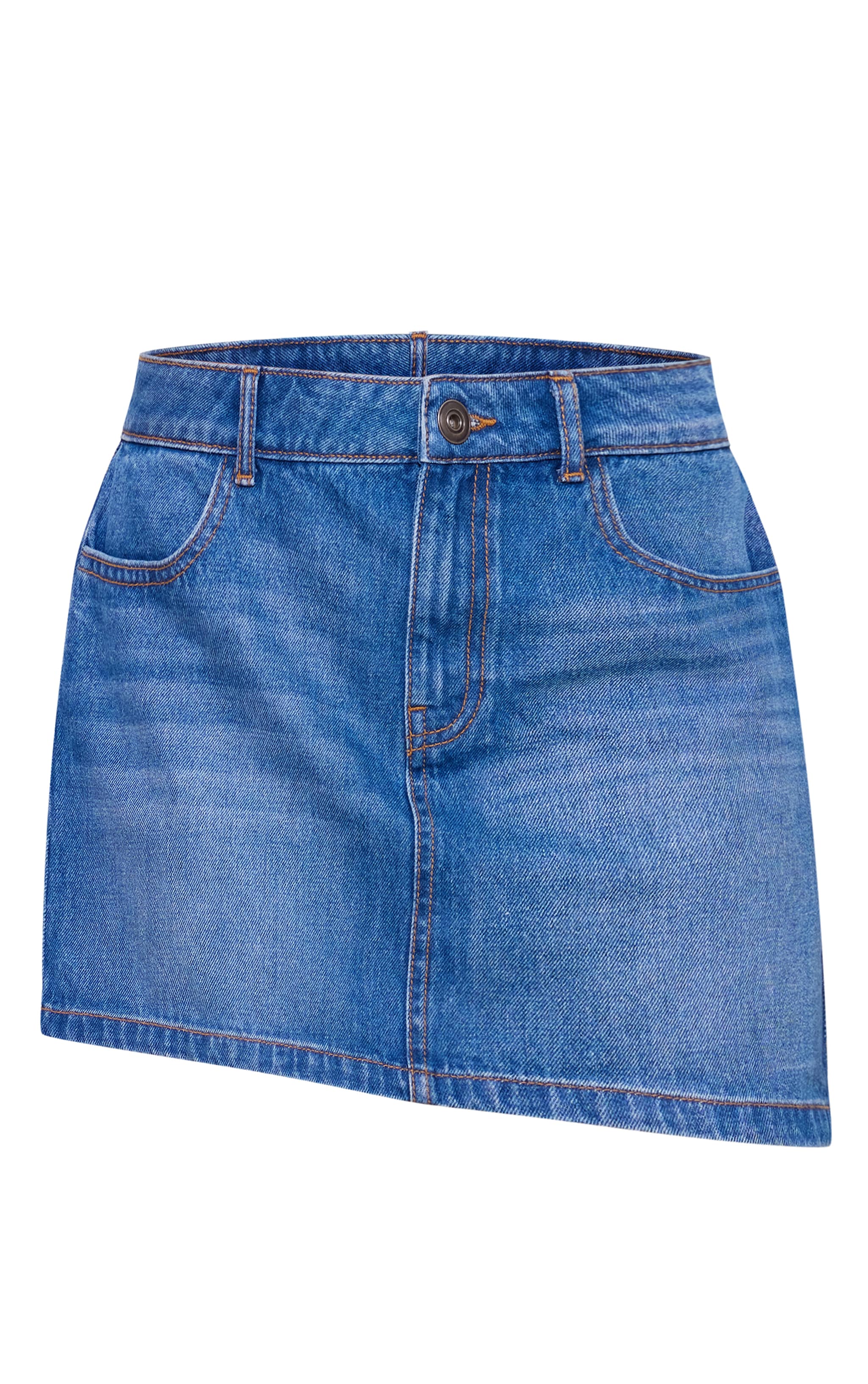 Tall Indigo Blue Wash Asymmetric Micro Mini Skirt image 6