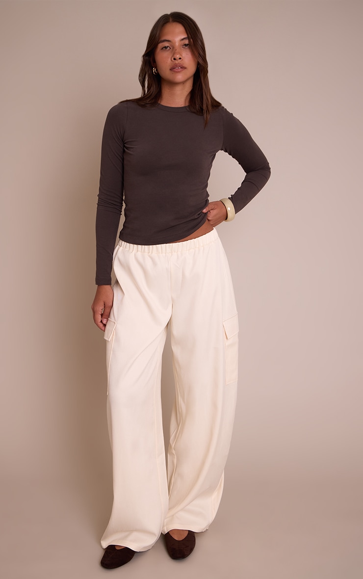 Cream Woven Wide Leg Cargos  image 1