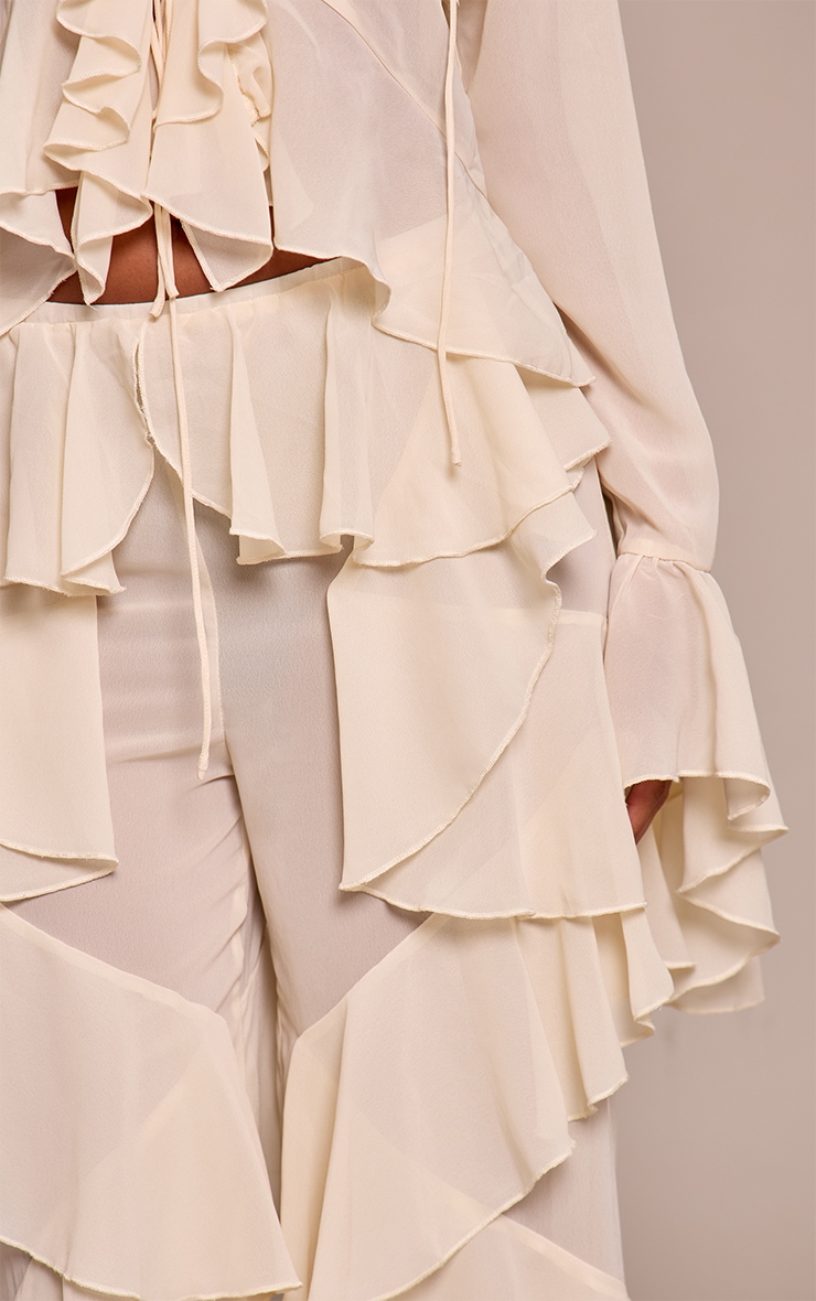 Cream Chiffon Frill Straight Leg Pant image 4