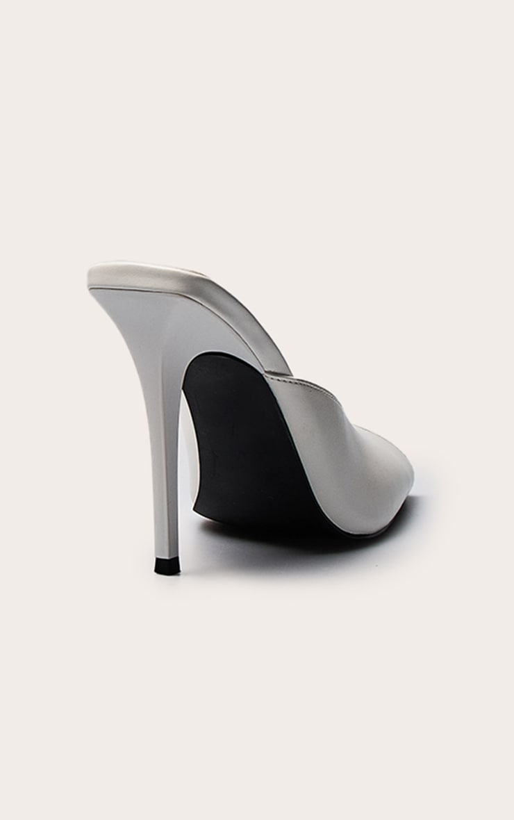 Cream PU Peep Toe High Heeled Mules image 4