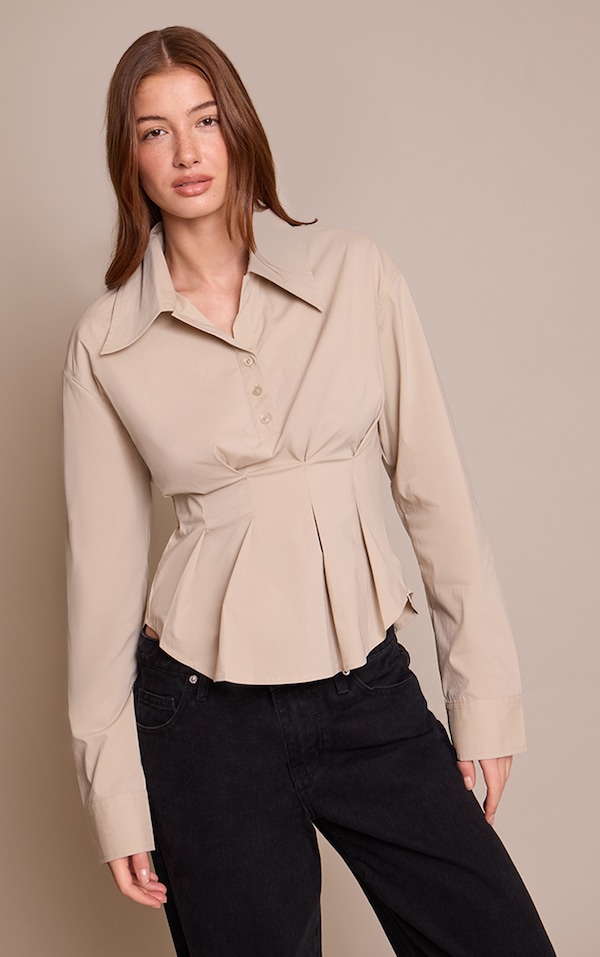 Stone Pleated Cinched Waist Shirt