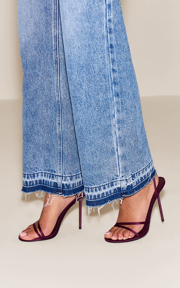 Plum Satin Round Toe Asymmetric High Stiletto Heeled Sandals image 1