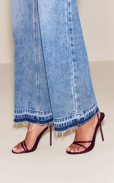 Plum Satin Round Toe Asymmetric High Stiletto Heeled Sandals