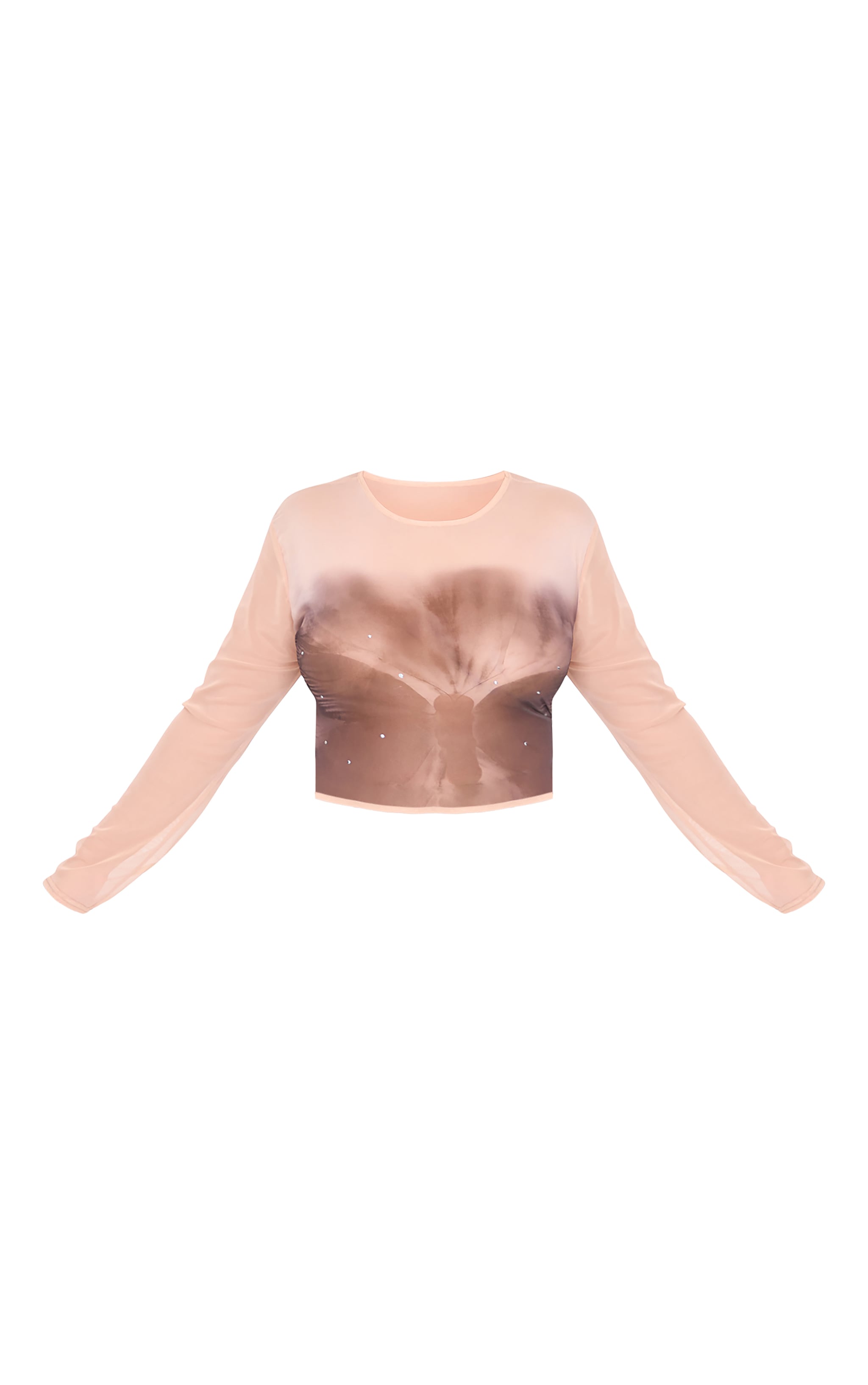 Plus Nude Butterfly Printed Hot Fix Mesh Top image 5