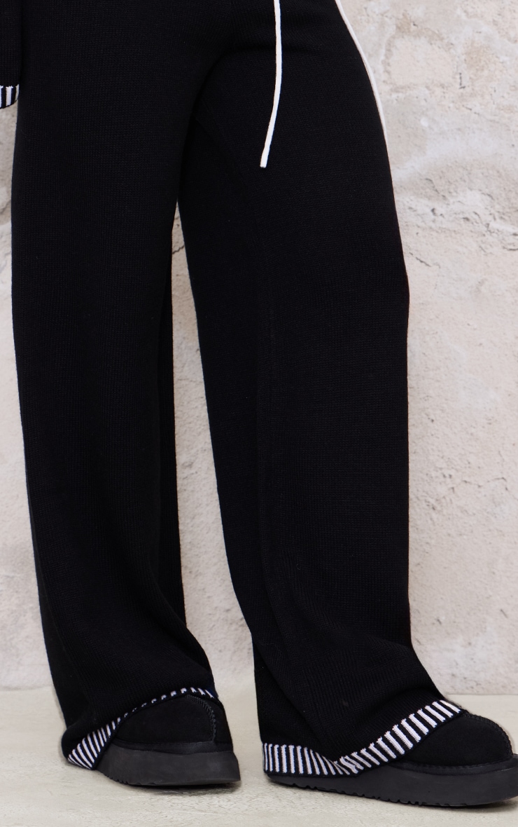 Monochrome Contrast Stitch Detail Knit Drawstring Waist Trousers image 4