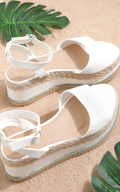 White Croc Faux Leather Flatform Sandal