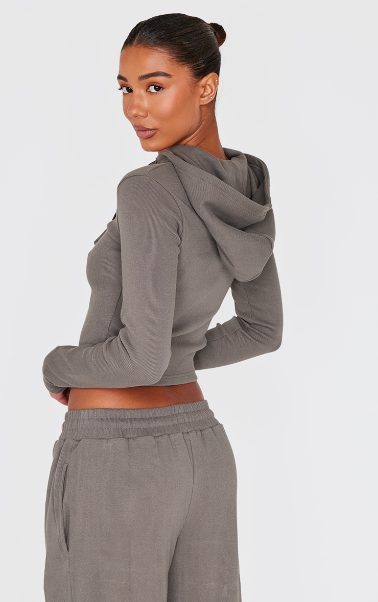 Charcoal Zip Up Ribbed Track Top image 2