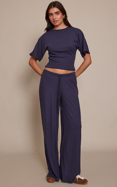 Navy Soft Touch Tie Waist Casual Pants