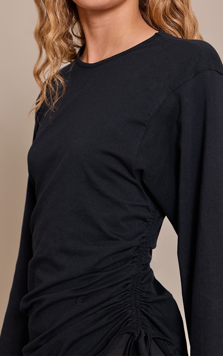 Black Cotton Ruched Side Detail  Slouchy Top image 4