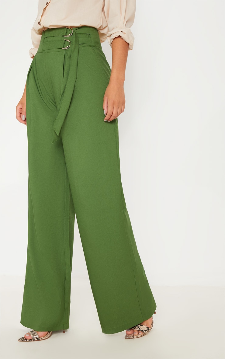 Khaki D Ring Buckle Wide Leg Pants image 2