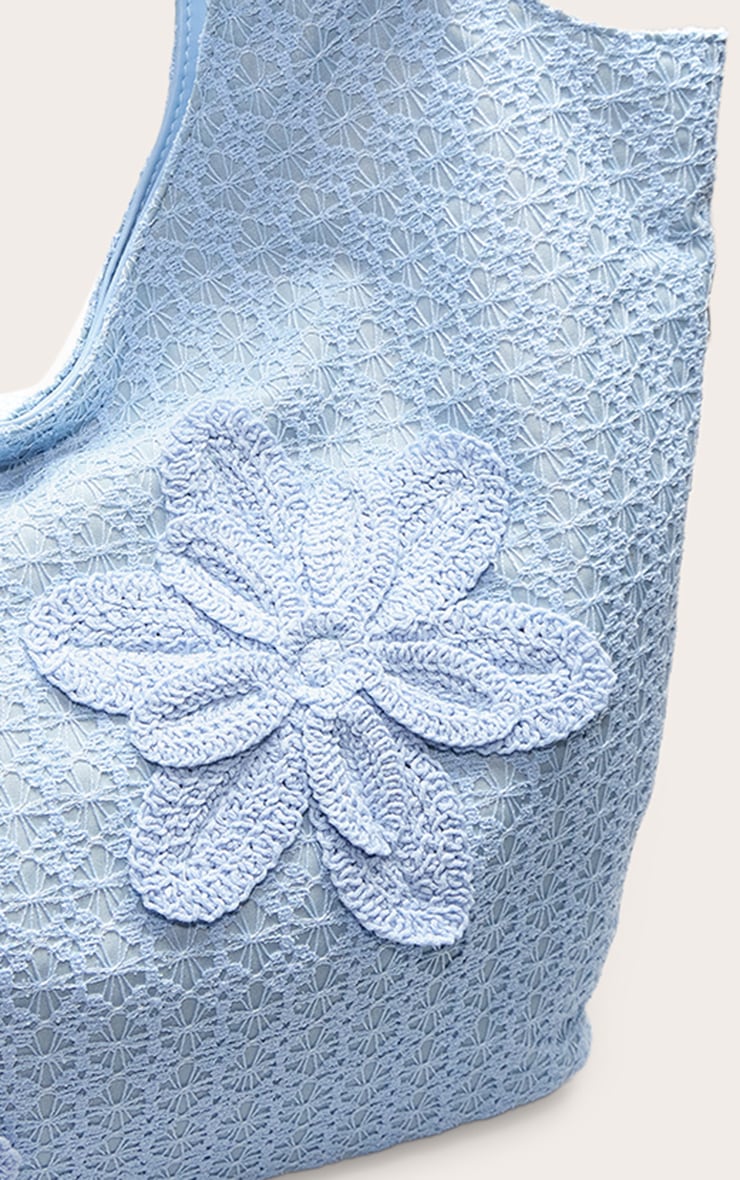 Blue Raffia Floral Placement Beach Tote Bag image 4