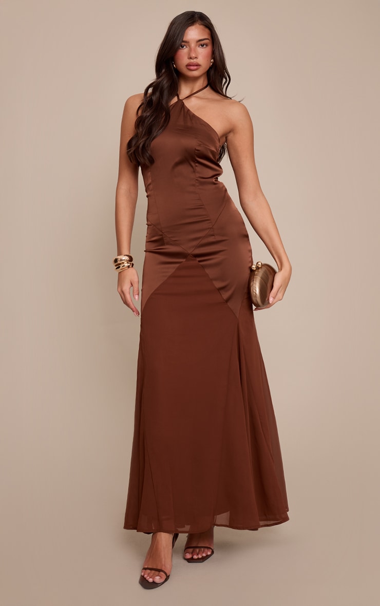 Chocolate Halterneck Contrast Maxi Dress image 3