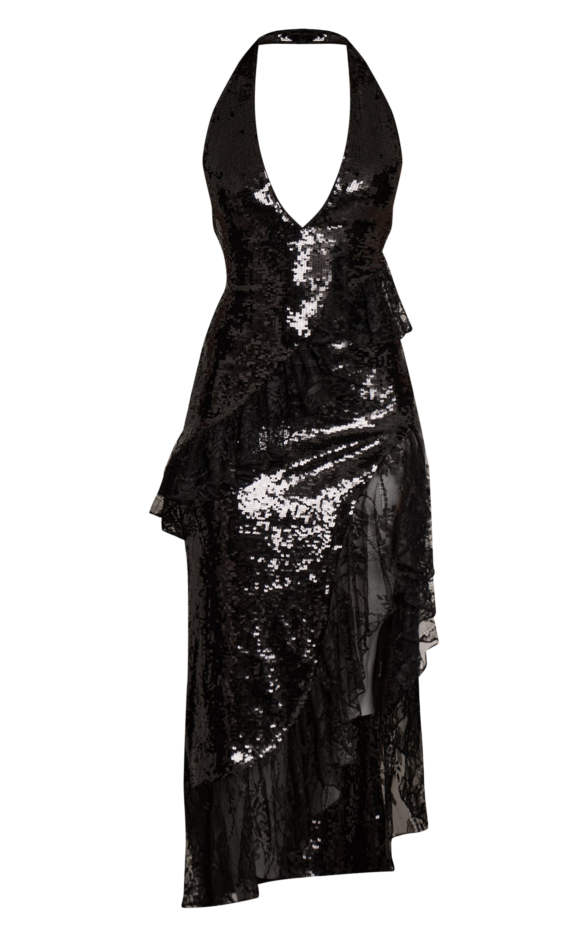 Black V Neck Frill Maxi Dress image 5