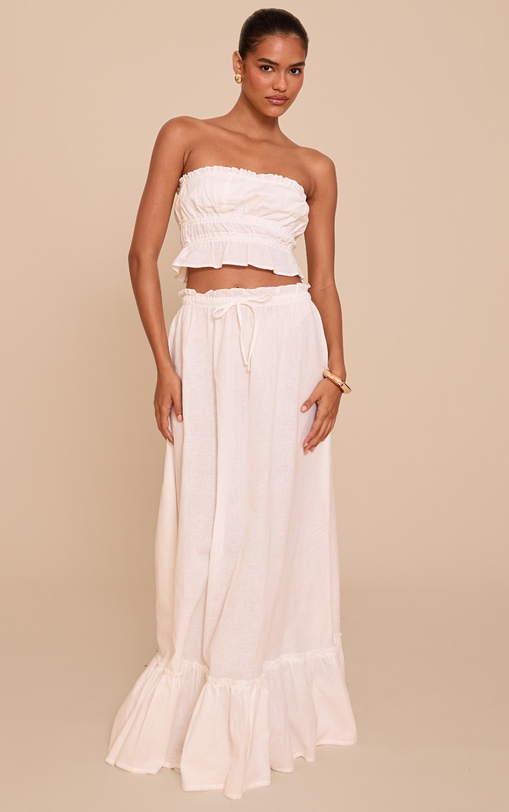 White Linen Look Shirred Bandeau Top image 3