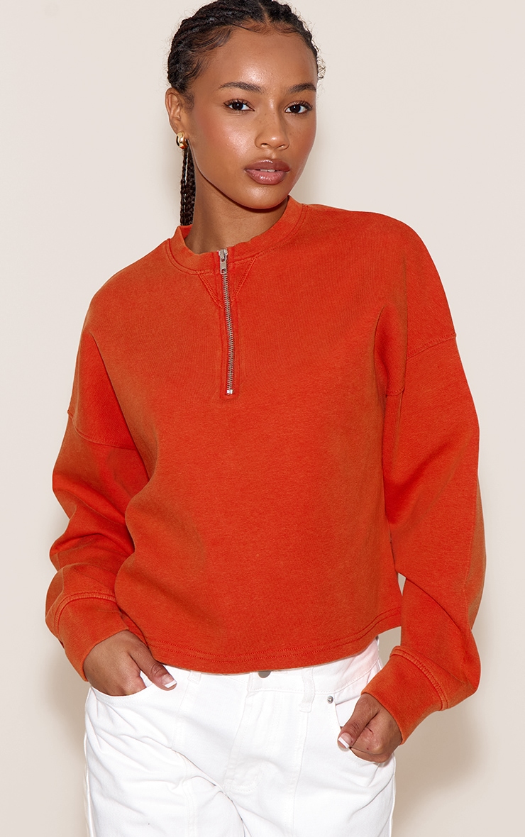 Petite Paprika Quarter Zip Up Sweatshirt image 1