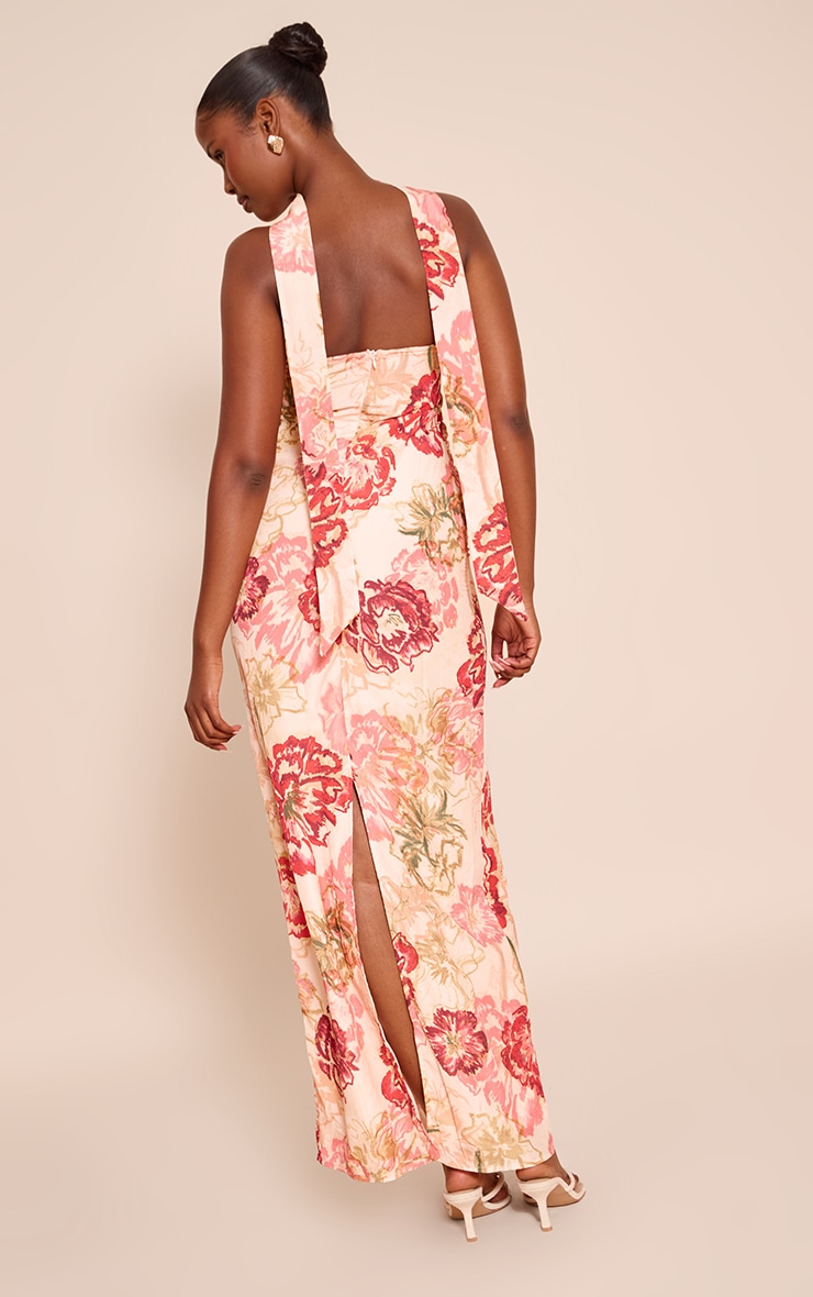 Multi Floral Print Bandeau Scarf Detail Chiffon Maxi Dress image 2