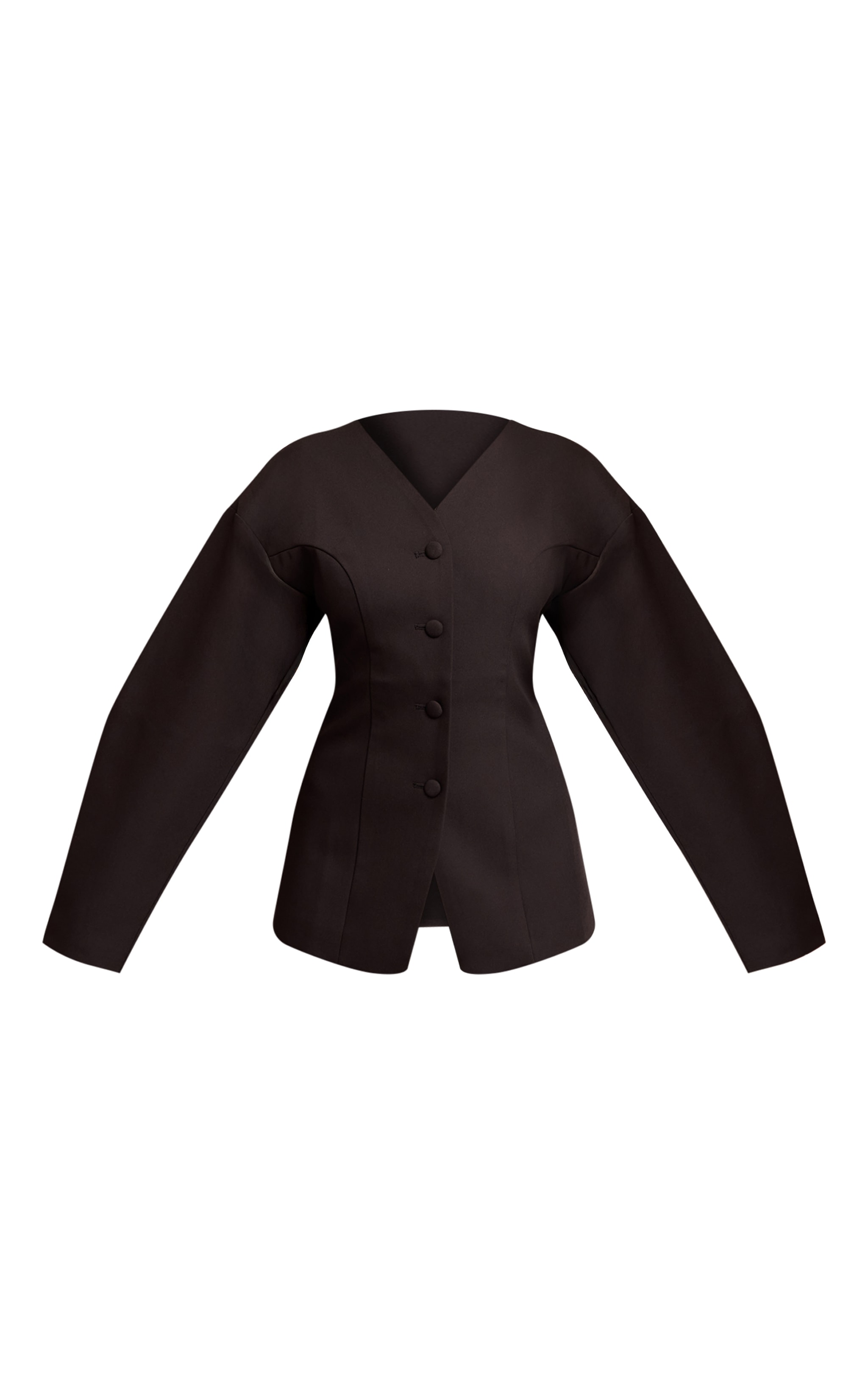 Black Collarless Fabric Covered Button Blazer image 5