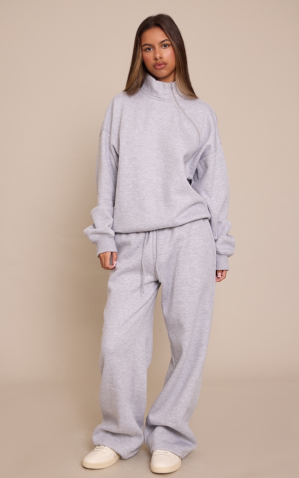 Petite Ash Grey Drawstring Wide Leg Sweatpants 