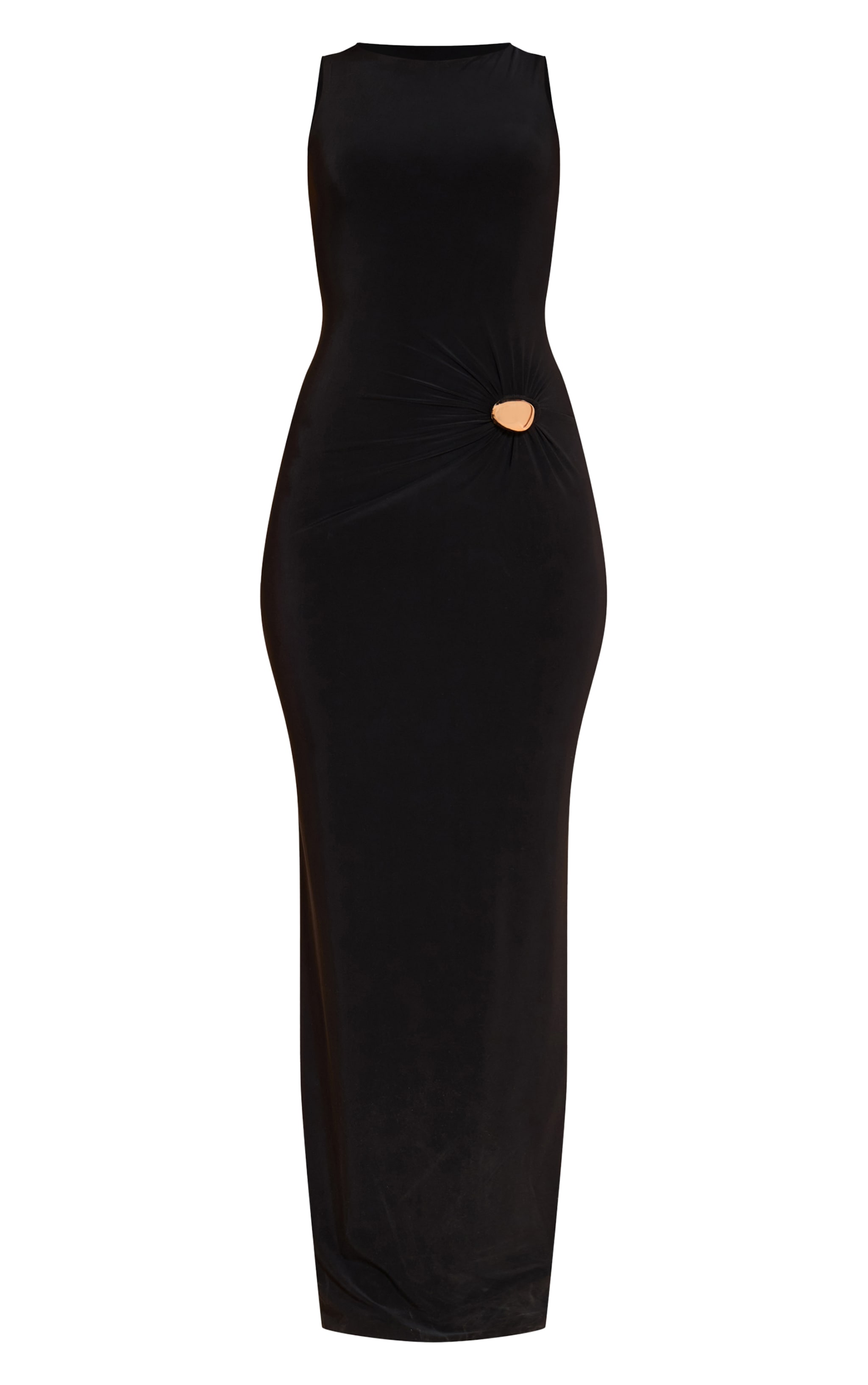 Black Slinky Gold Trim Sleeveless Maxi Dress image 5