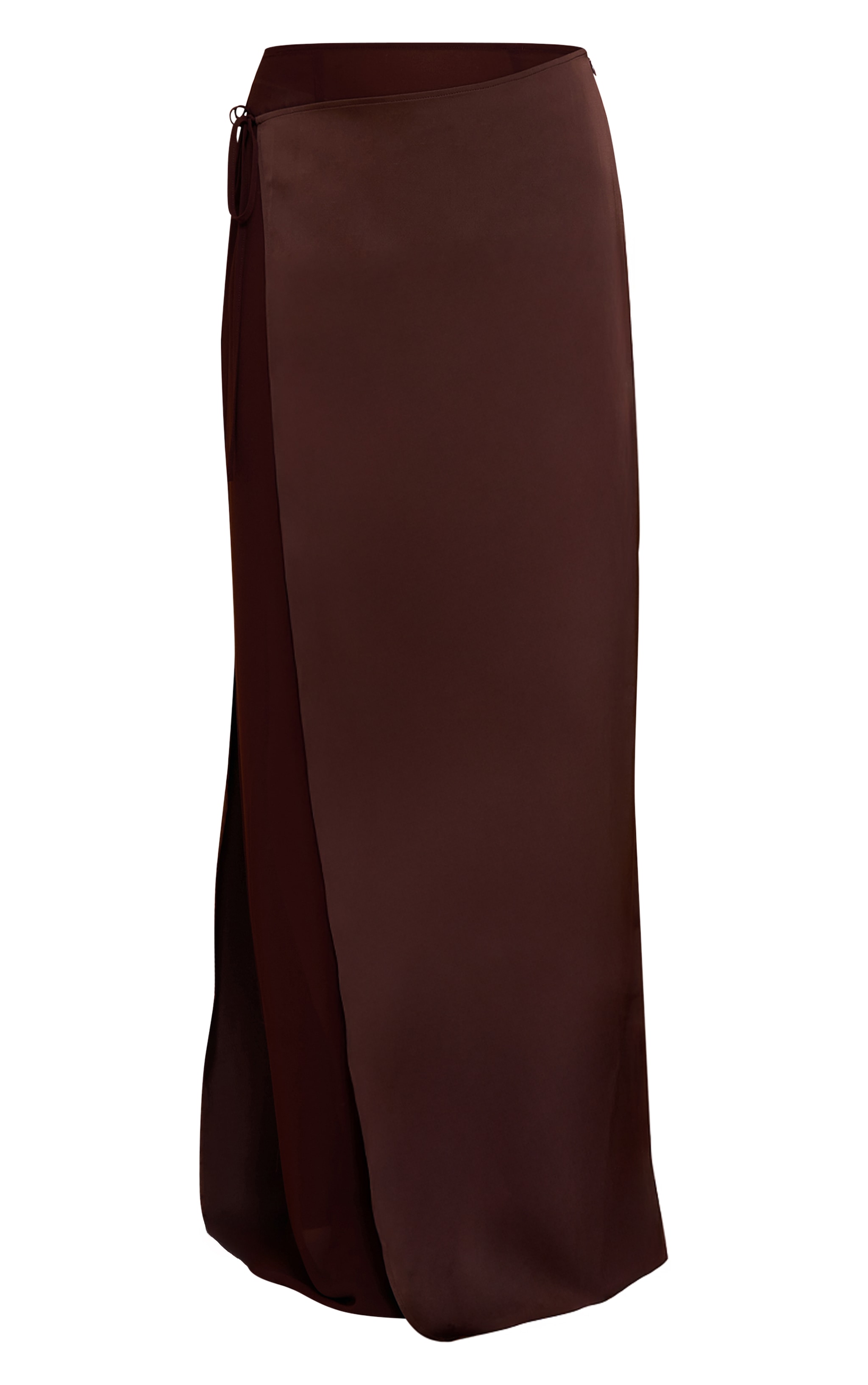 Chocolate Satin Wrap Detail Chiffon Maxi Skirt image 5
