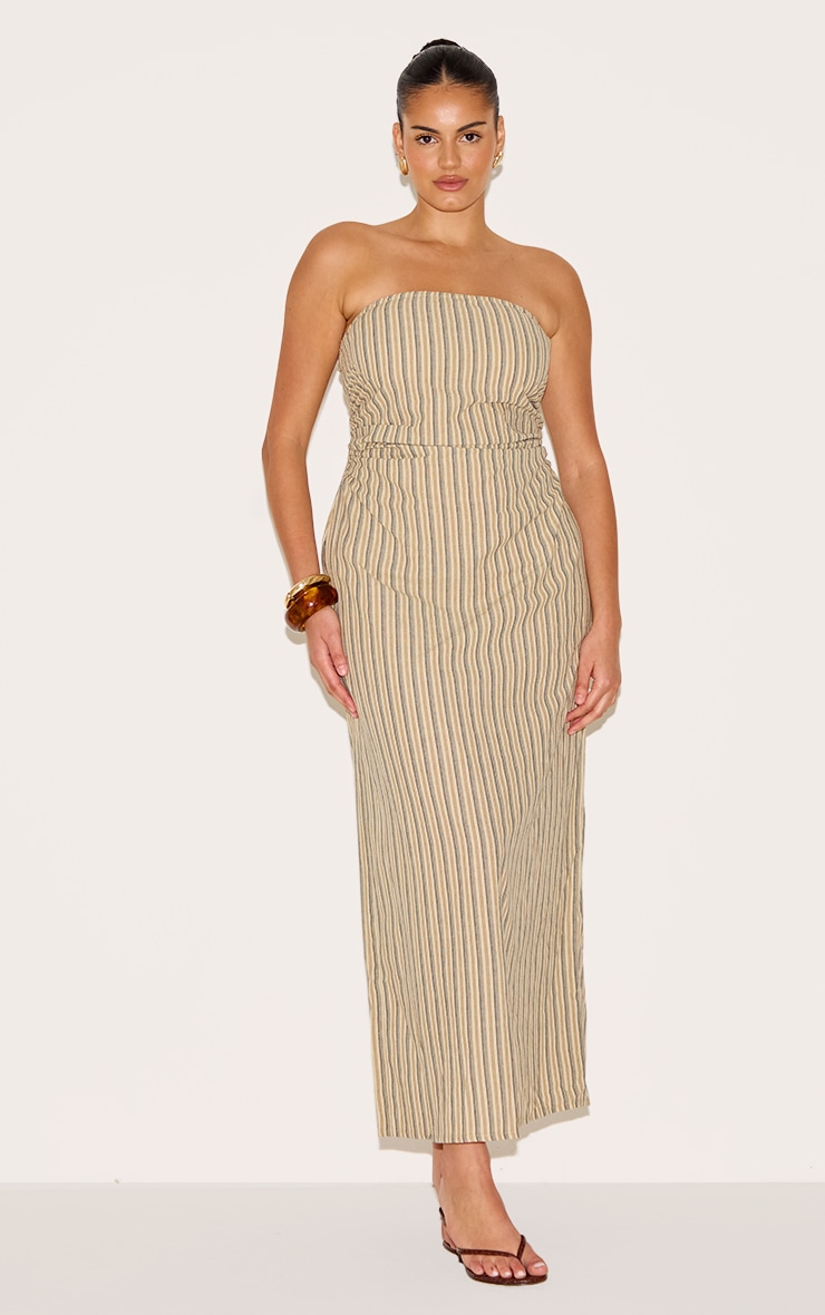 Plus Stone Striped Bandeau Ruched Shift Dress image 1