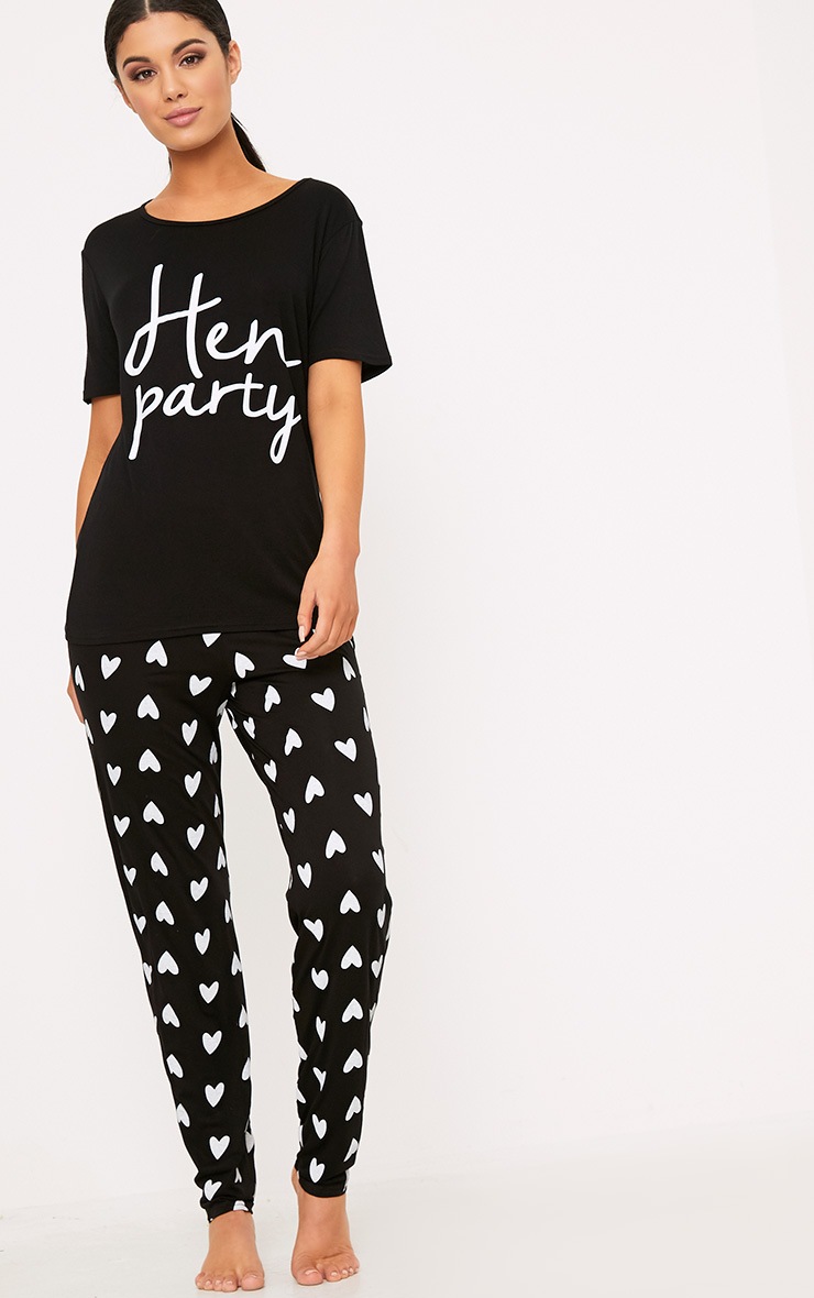 Black Hen Party Slogan Long PJ Set image 1