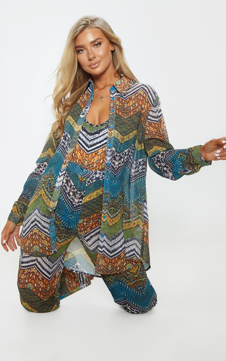 Blue Chevron Tribal Print Beach Shirt