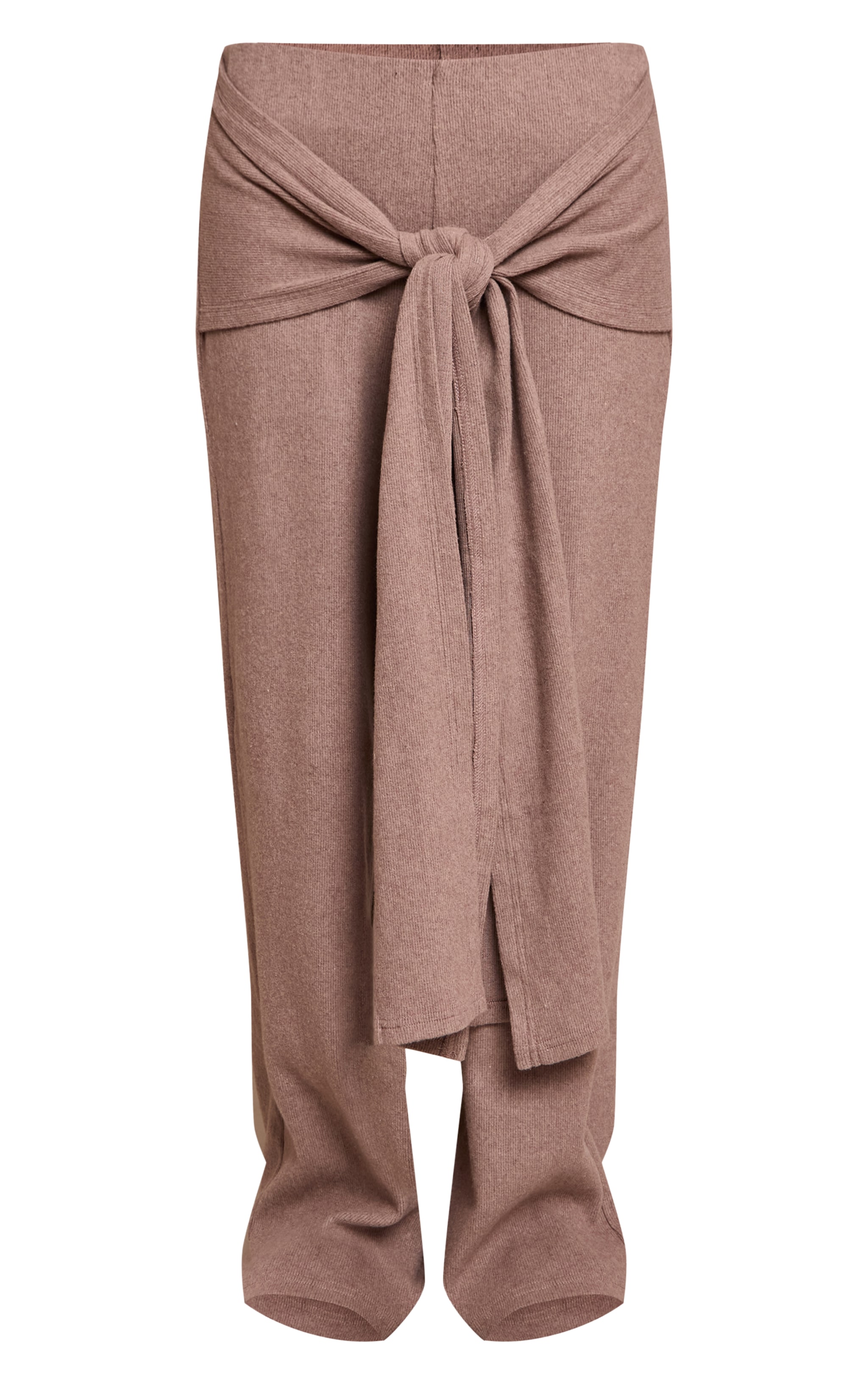 Mushroom Brushed Wrap Detail Straight Leg Pants image 5