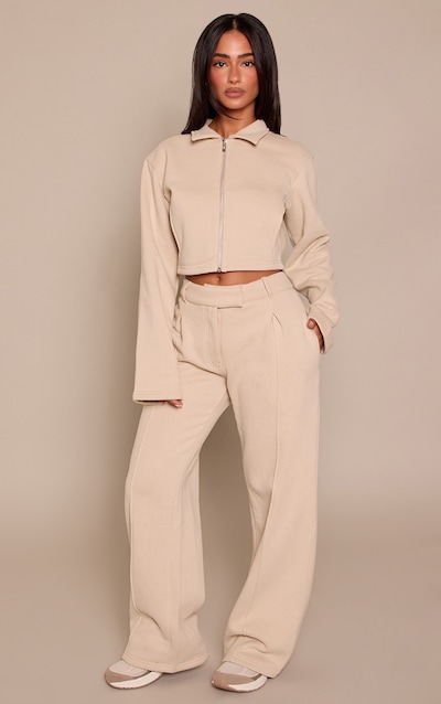 Petite Stone Tailored Seam Detail Wide Leg Joggers