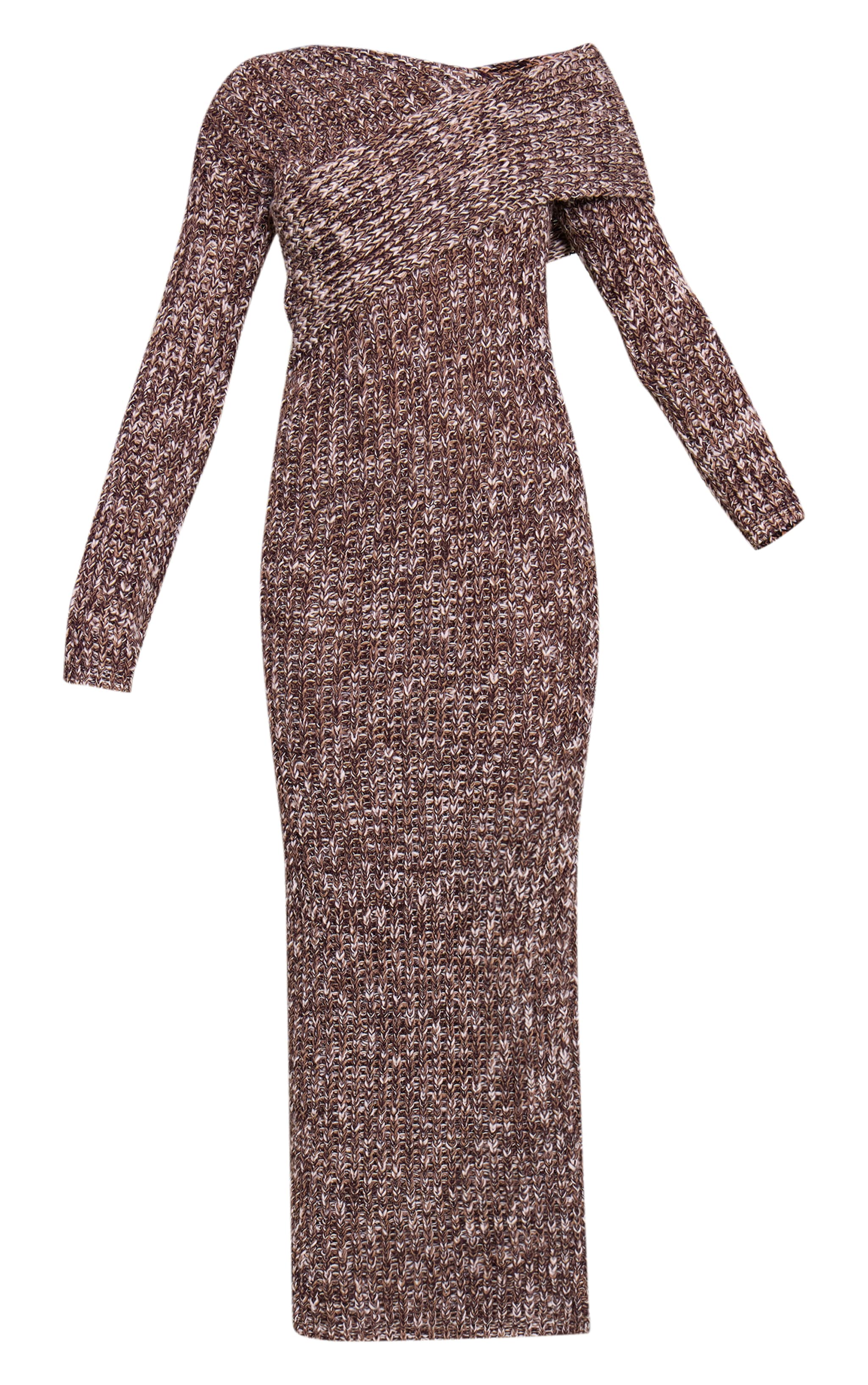 Robe mi-longue asymétrique en maille tricot épaisse marron image 5
