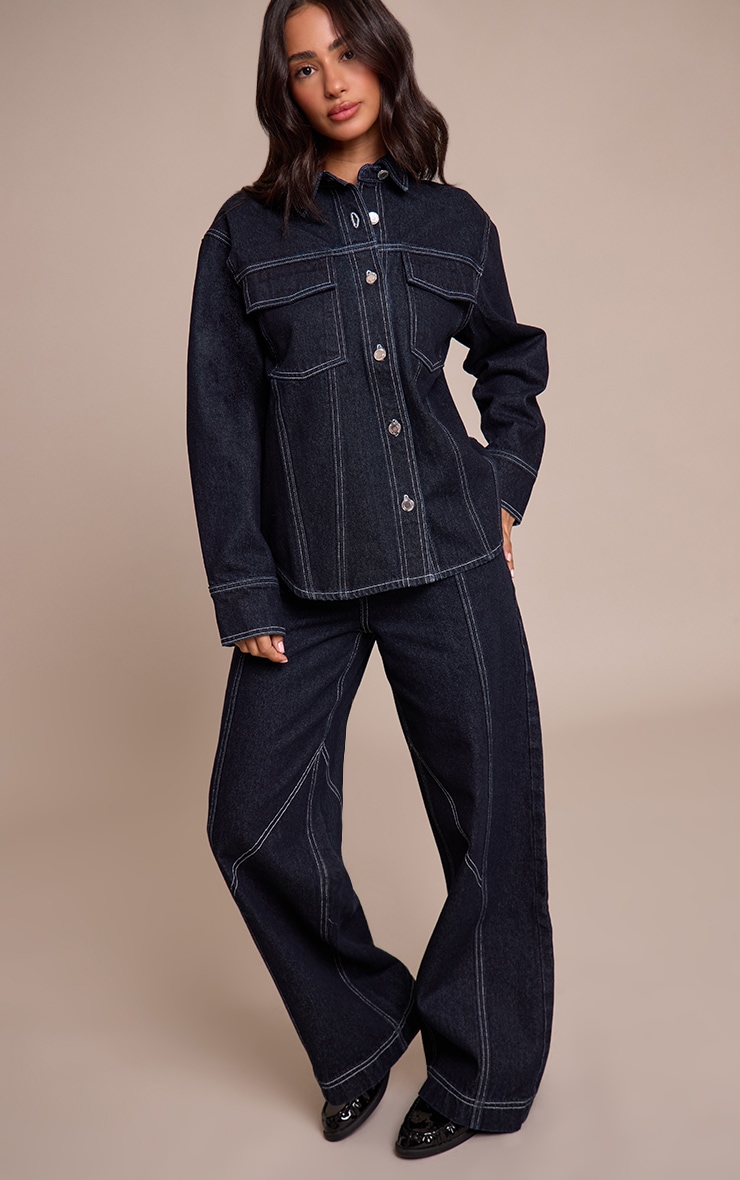 Petite Indigo Seam Detail Wide Leg Jeans image 1