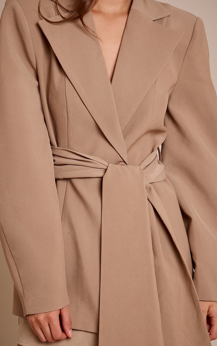 Taupe Gathered Wrap Waist Belted Blazer image 4