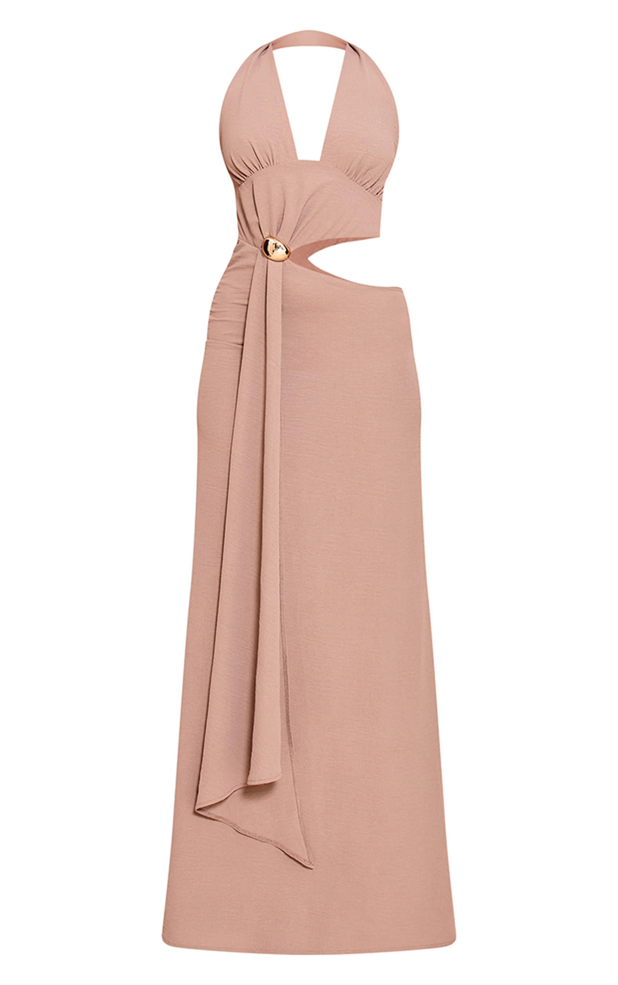Taupe Textured Plunge Trim Maxi Dress image 5