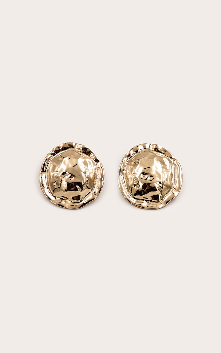 Gold Hammered Circular Earrings image 2