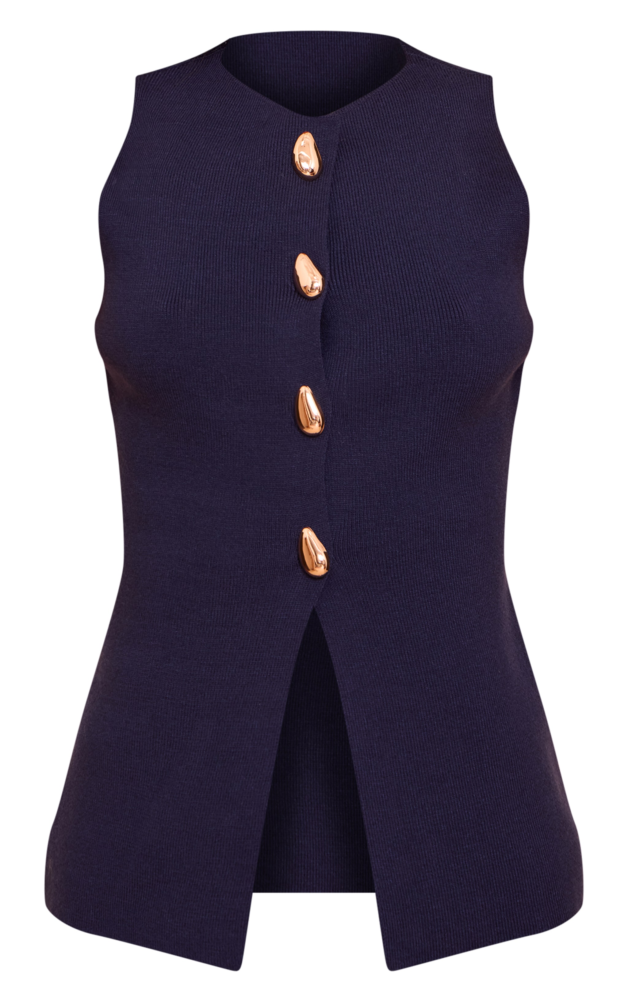 Tall Navy Compact Knit Button Up Vest image 5
