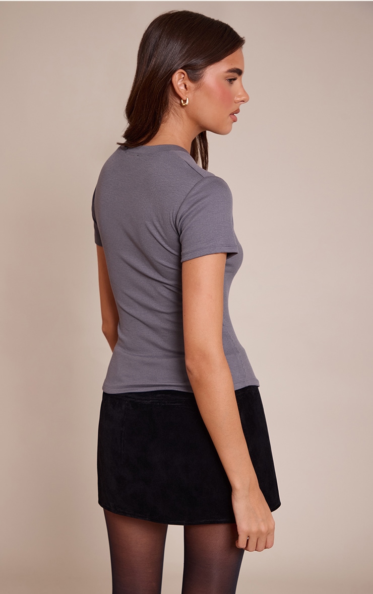 Charcoal Soft Rib Crew Neck Short Sleeve Top image 2