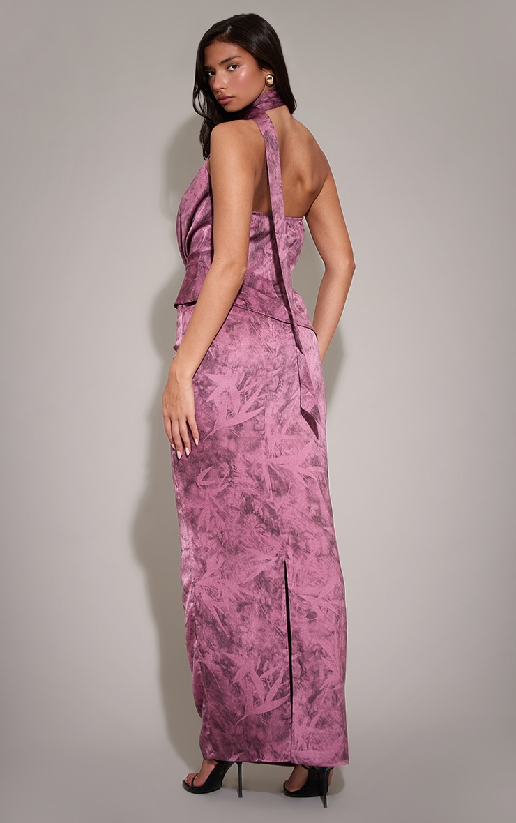 Jupe longue droite satinée imprimé violet image 3