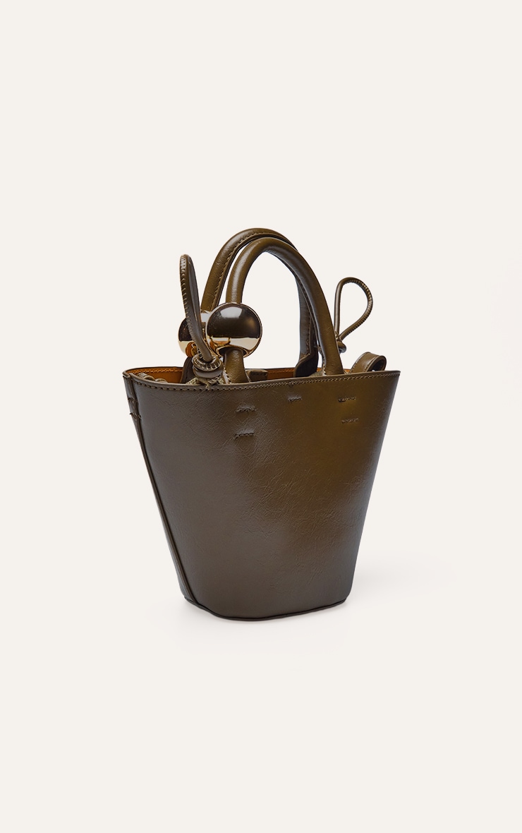 Olive Bead Handle Bucket Cross Body Bag image 3