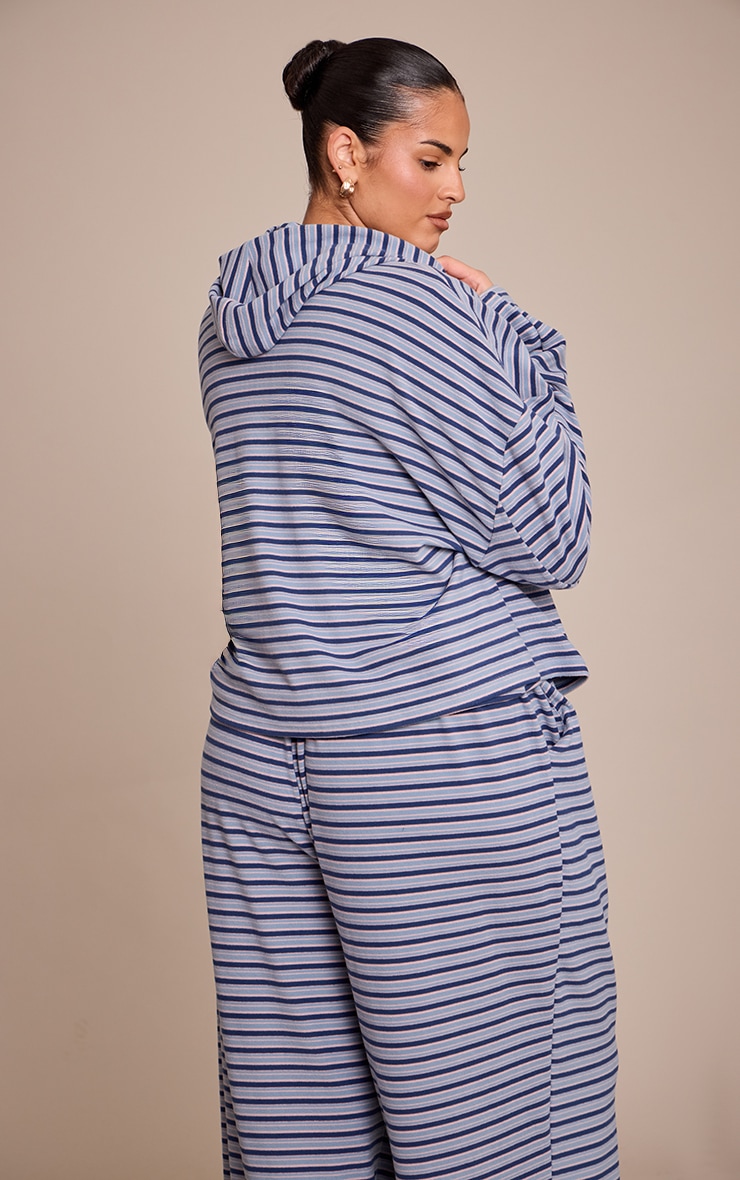 Plus Navy Striped Soft Fleece Zip Up Hoodie image 2