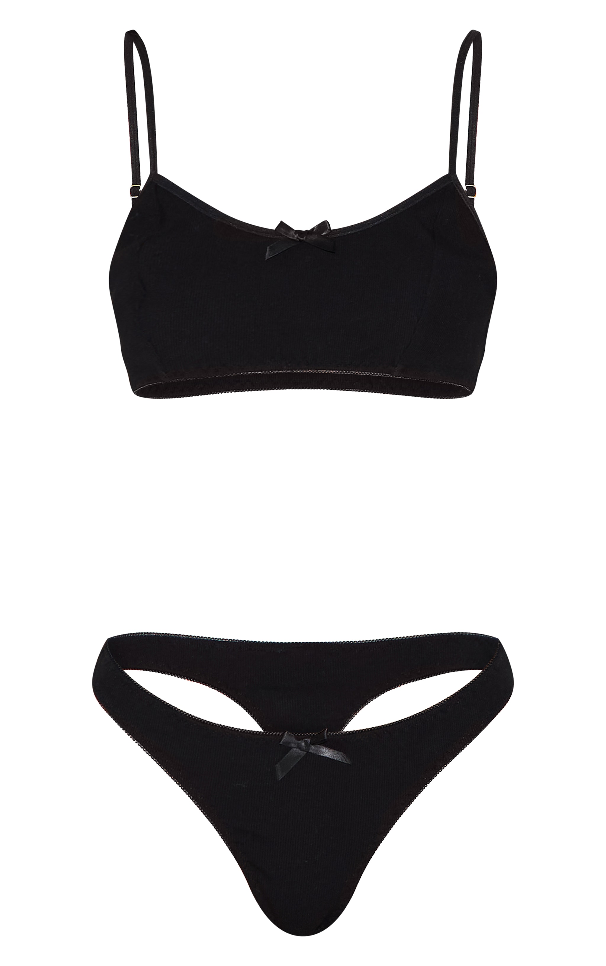 Black Jersey Ribbed Bralette And Thong Lingerie Set image 5