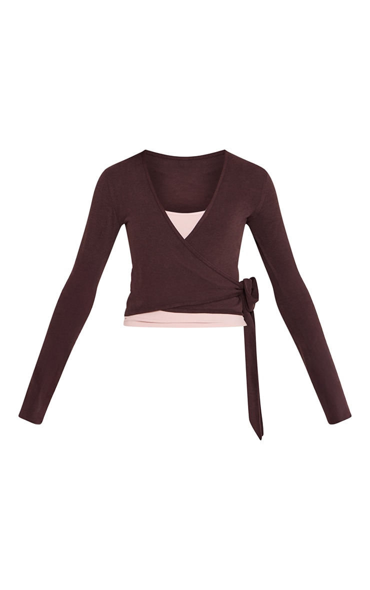 PLT Chocolate Soft Cotton Wrap Front Yoga Top image 5