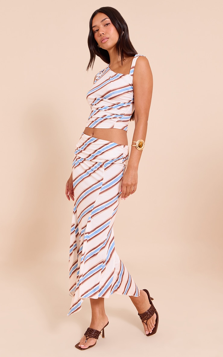 Cream Stripe Ruched Front Top image 3
