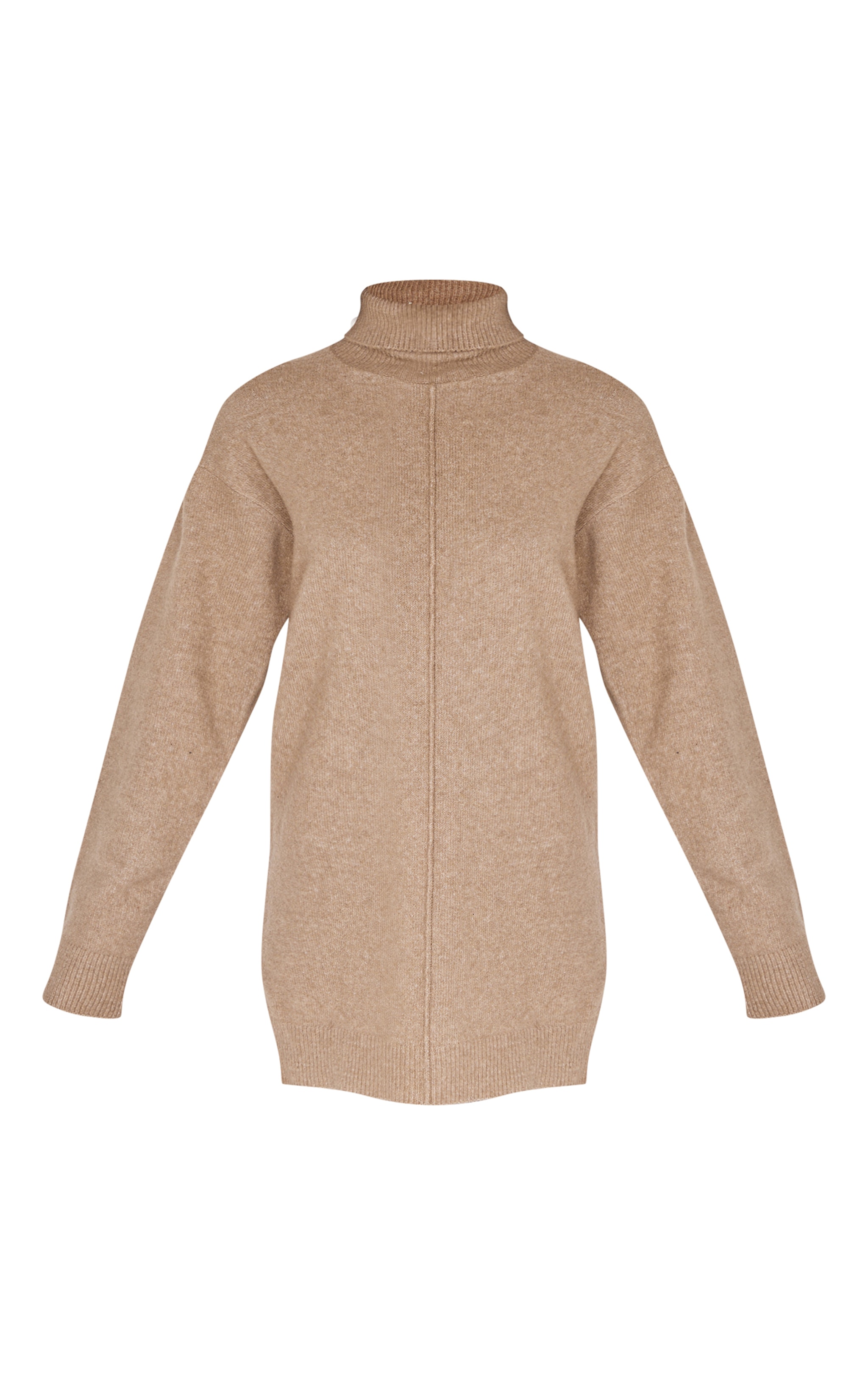 Light Mocha Soft Knit Roll Neck Oversized Seam Detail Sweater Dress image 5