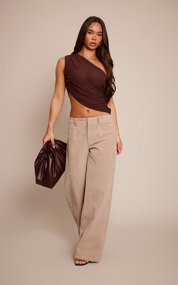 Chocolate Mesh Asymmetric One Shoulder Top image 3