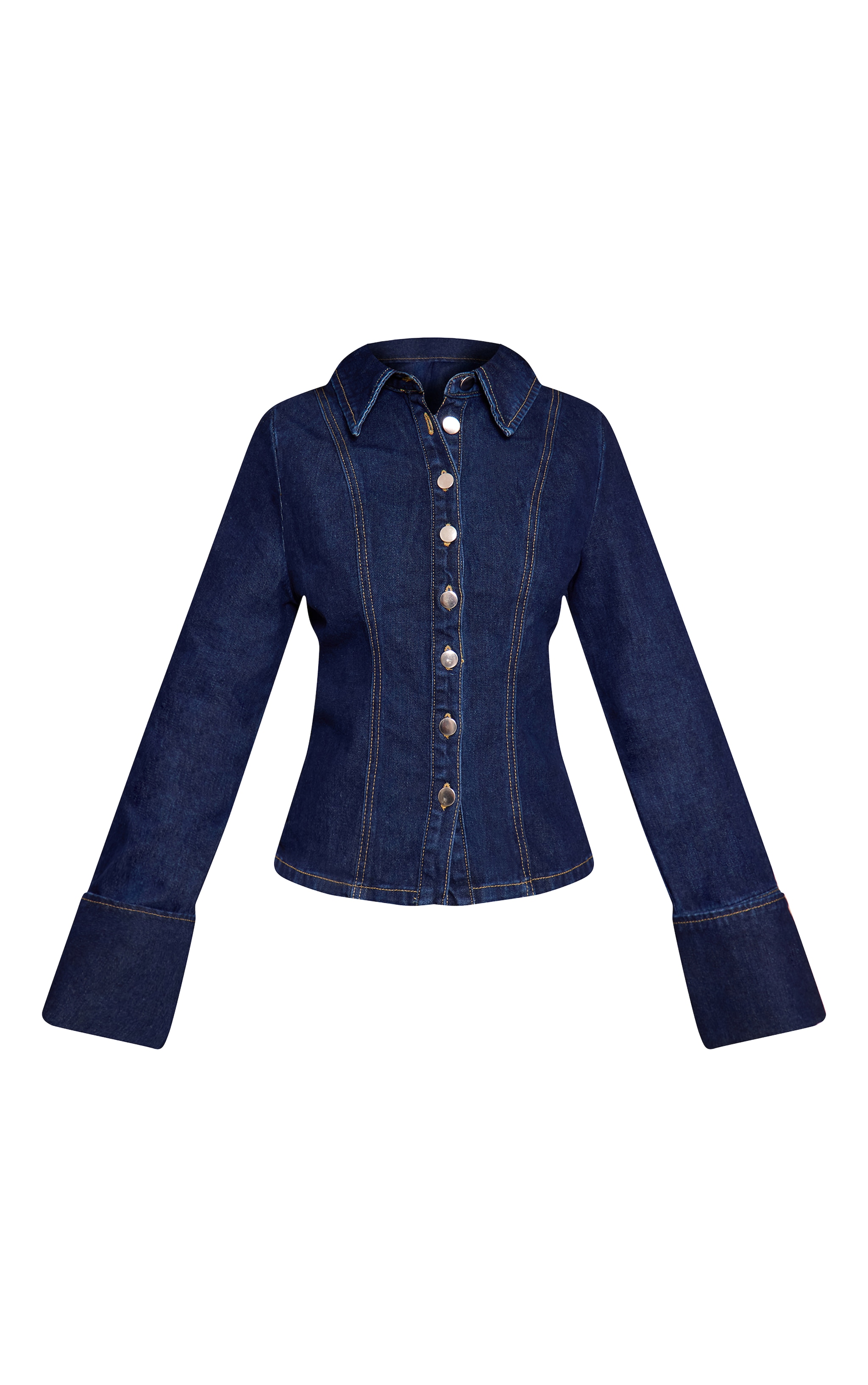 Petite Indigo Blue Wash Long Sleeve Fitted Denim Shirt image 5