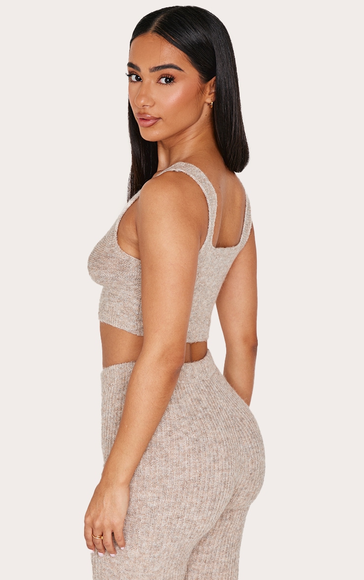Petite Taupe Rib Knit Crop Top image 2