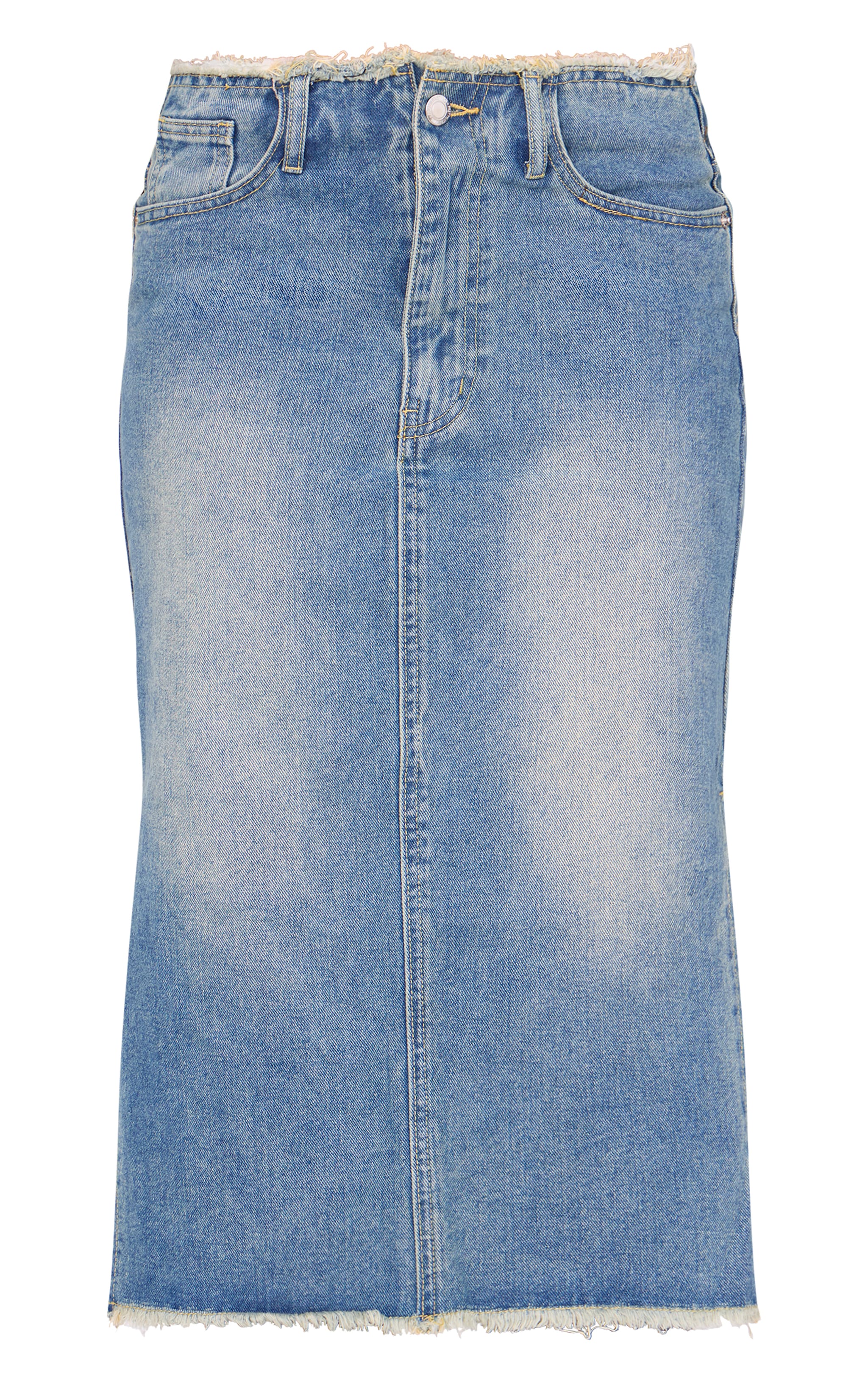 Vintage Wash Side Split Raw Hem Denim Midi Skirt image 5